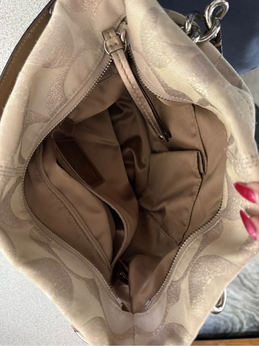 Coach Champagne Jacquard Shoulder Bag with Metallic Trim